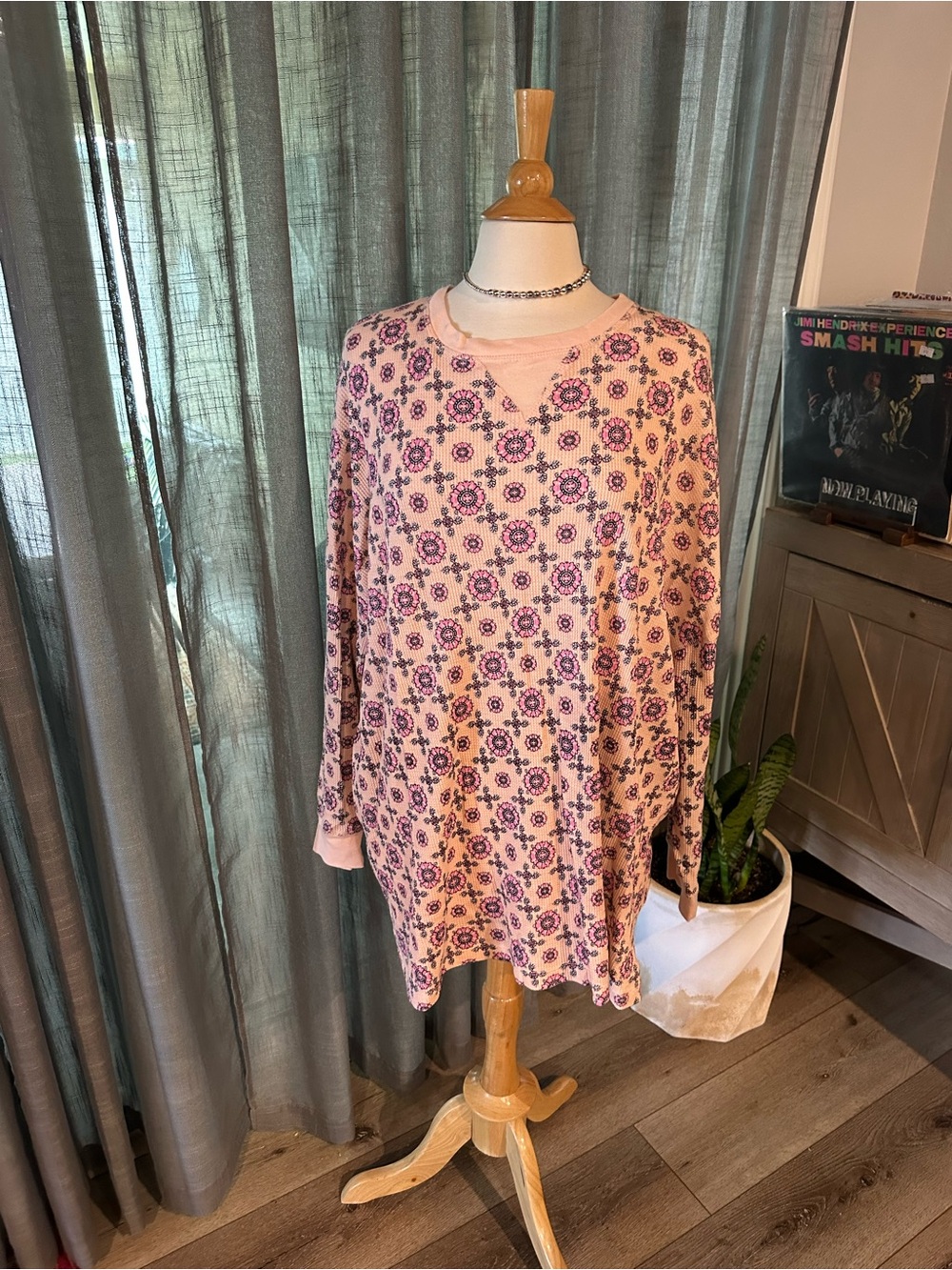 Free People Pink Floral Print Long Sleeve Tunic